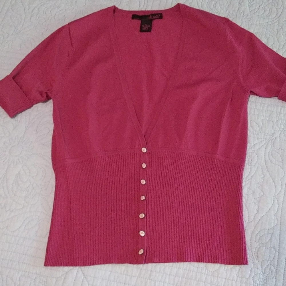 VINTAGE Raspberry Color Button Up Short Sleeve Cardigan From Willi Smith, VGUC